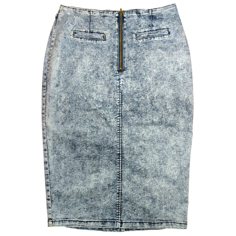 HOT SWAG Acid Wash Denim Pencil Skirt Mid Rise Back Zip Y2K M 80s vamp